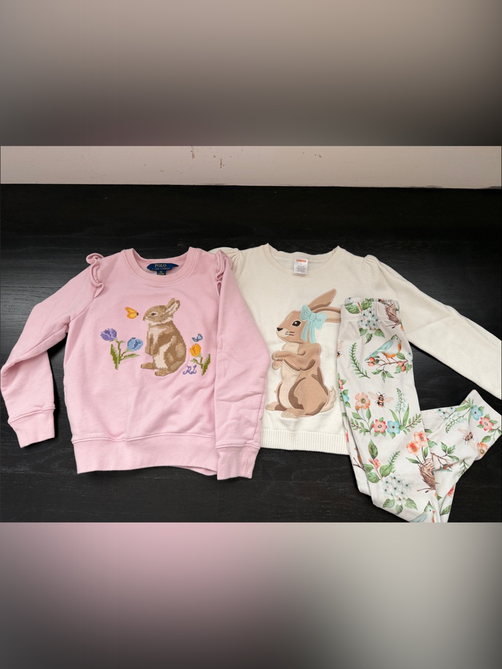 Gymboree Pink & Cream Bunny Pajama Set with Floral Leggings